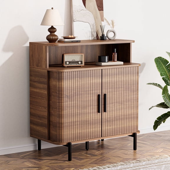 SUNCOZE Sideboard Buffet Cabinet with Sliding Doors, Modern Storage Cabinet for Dining Room, Living Room, or Kitchen, Walnut Finish