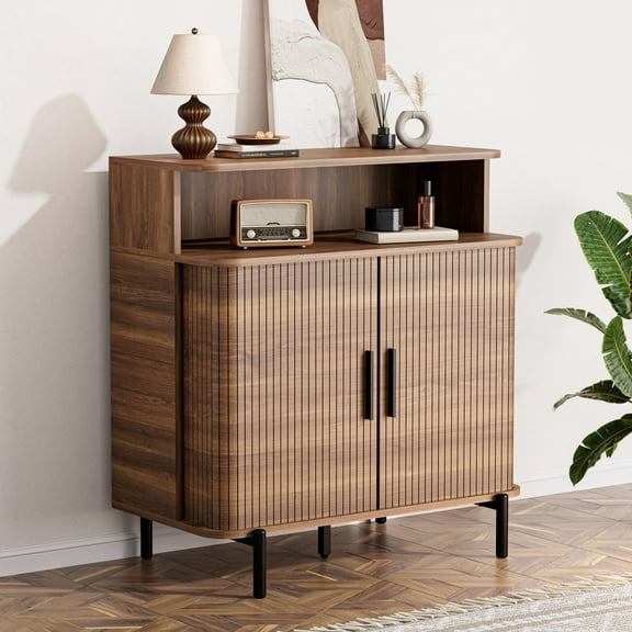 SUNCOZE Sideboard Buffet Cabinet with Sliding Doors, Modern Storage Cabinet for Dining Room, Living Room, or Kitchen, Walnut Finish