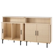 SUNCOZE Fluted Sideboard Cabinet with Storage, Modern Coffee Bar Cabinet with Shelf, Wood Console for Living Room, Wood