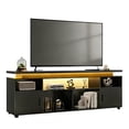 thumbnail image 1 of SUNCOZE Modern TV Stand for 70–80" TVs with LED Lights, Built-in Power & USB Outlets, Spacious Entertainment Center with Storage Cabinets, Black, 1 of 9