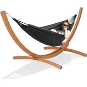 SUNCREAT 2 Person Hammock with 10 ft Wooden Stand Included, Outdoor Hammocks for Outside, 475 lbs Capacity, Dark Gray