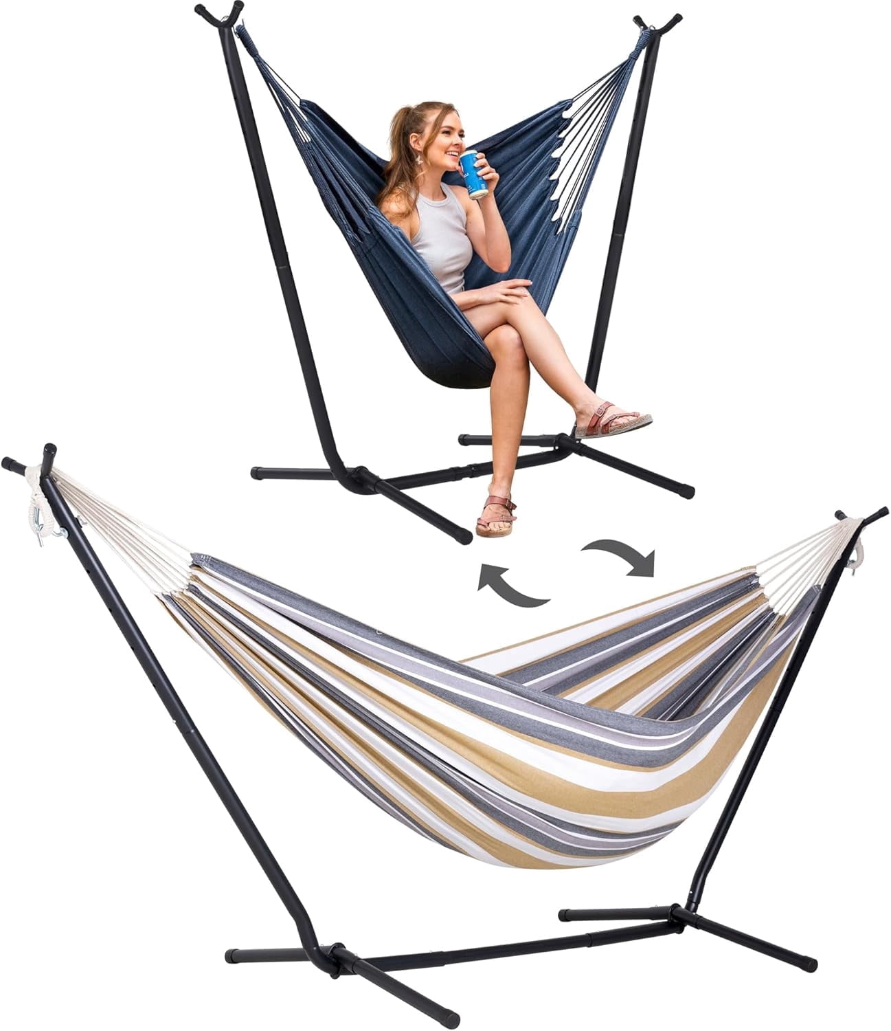 SUNCREAT 2-in-1 Convertible Double Hammocks 2 Person Heavy Duty, Large