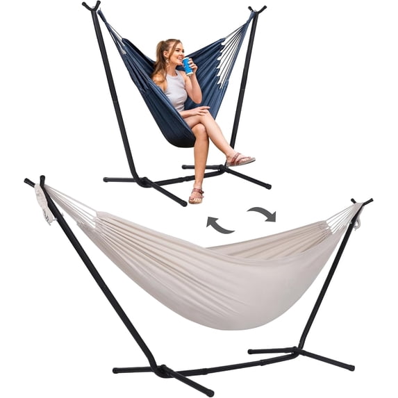 SUNCREAT 2-in-1 Hammocks Convertible Portable Double Hammock with Stand, Outdoor Hammock with Stand Included, Patented, Natural