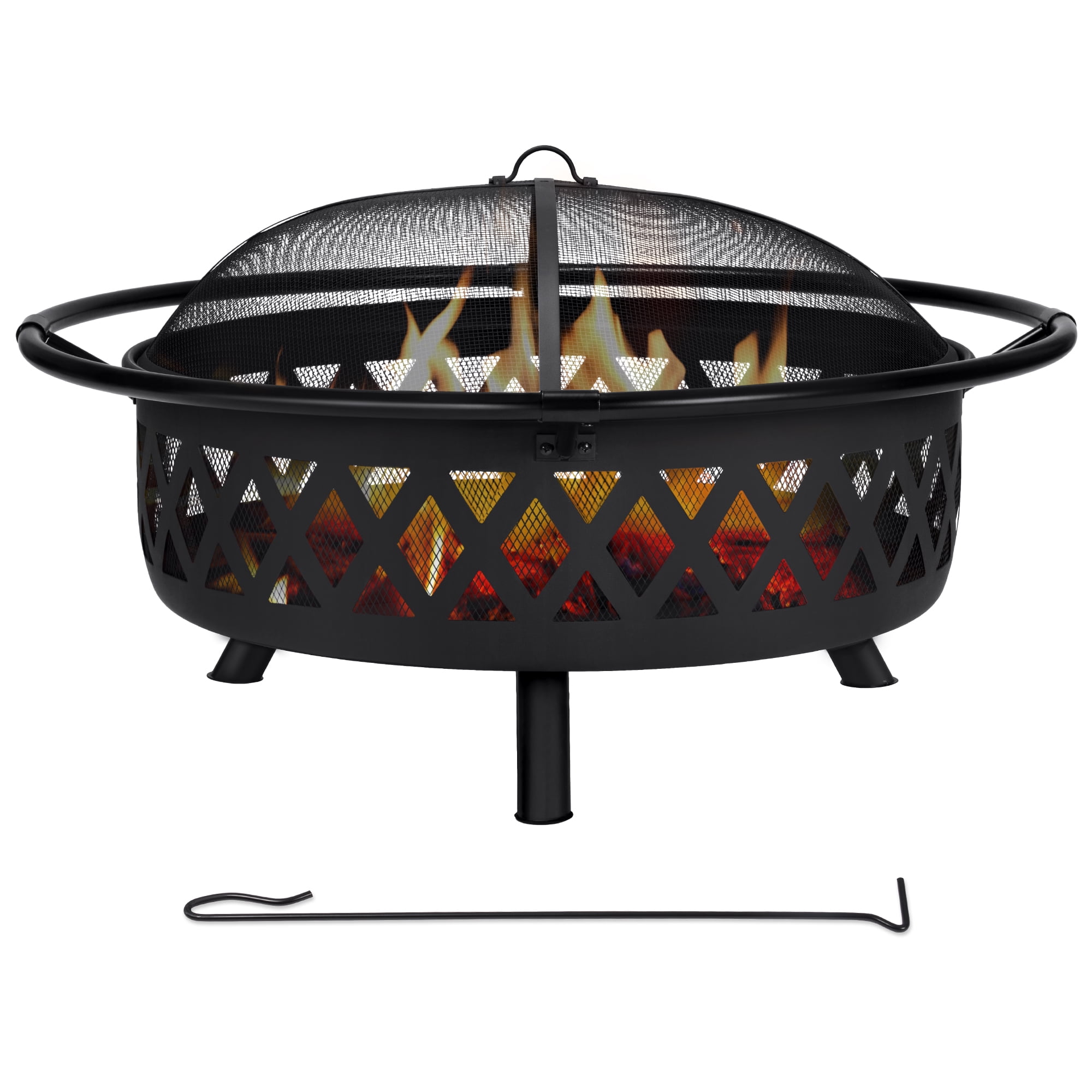 Black Steel 42" Free-standing Wood Burning Fire Pit with Mesh Screen