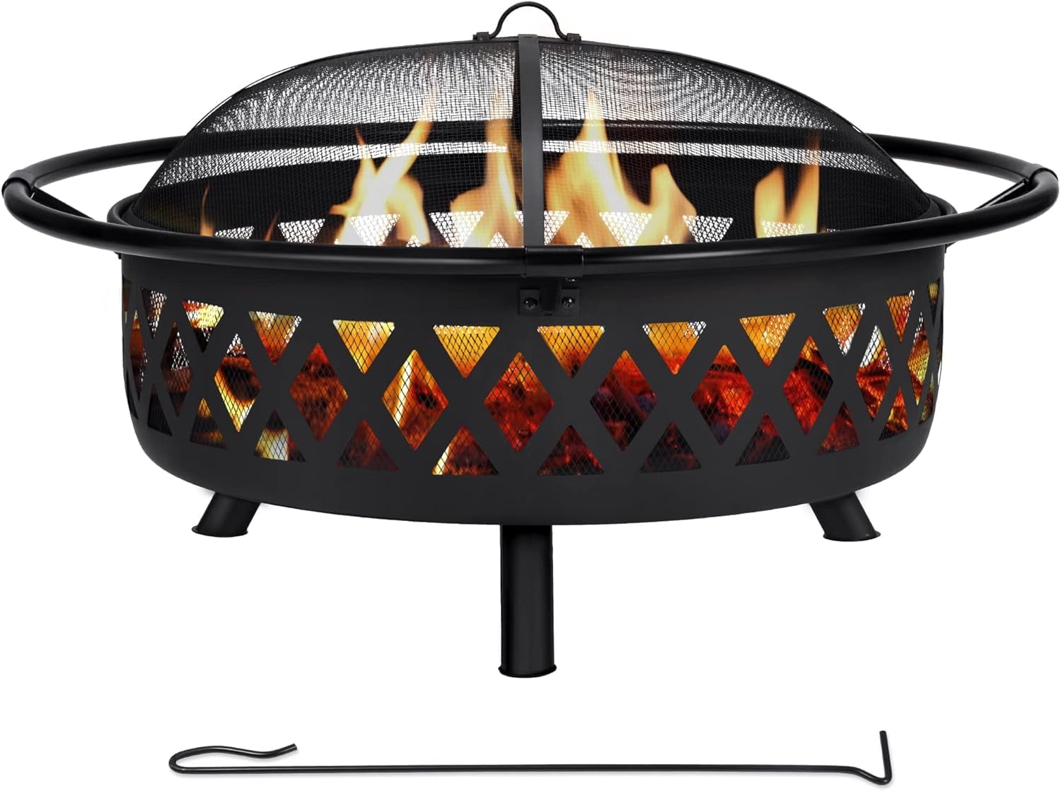 Black Steel 42" Free-standing Wood Burning Fire Pit with Mesh Screen
