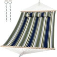 thumbnail image 1 of SUNCREAT Double Cotton Hammocks 2 Person with Extra Large Pillow, Larger Hammock Bed Size of 78.7” Long x 55.1” Wide, Blue&Aqua（Stand is Not Include）, 1 of 9