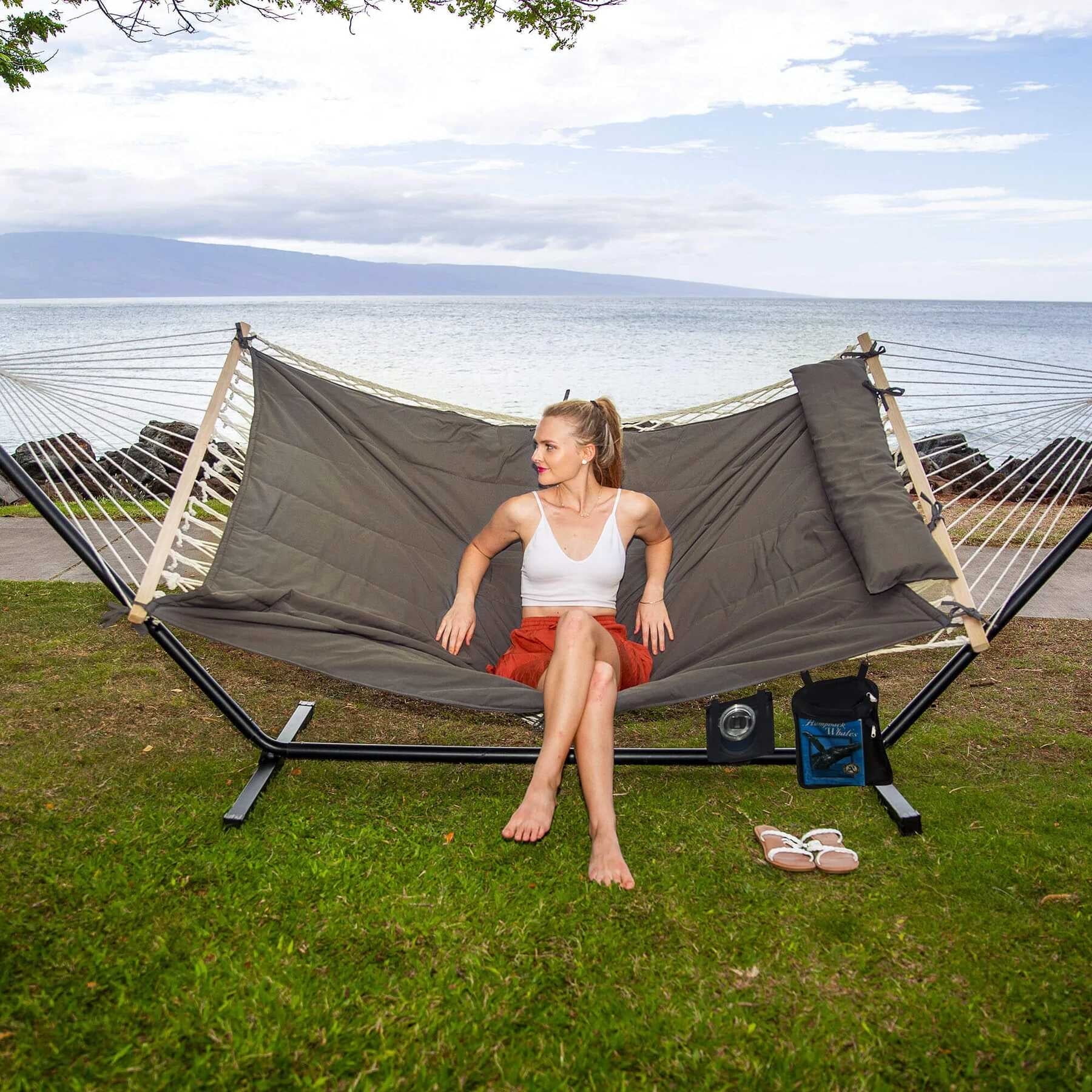 SUNCREAT Portable Double Outdoor Hammock with Stand, Cotton