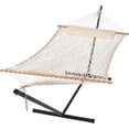 thumbnail image 1 of SUNCREAT Double Outdoor Hammock with Stand Included, Portable Cotton Rope 2 Person Hammock , Beige, 1 of 7