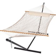 SUNCREAT Double Outdoor Hammock with Stand Included, Portable Cotton Rope 2 Person Hammock , Beige