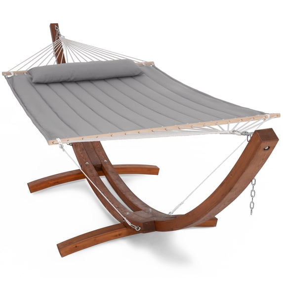 SUNCREAT Freestanding 2 Person Hammock with Stand, Stand Alone Hammocks for Outside, 475 lbs Capacity, Light Gray