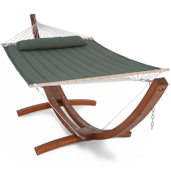 SUNCREAT Freestanding 2 Person Rope Hammock with Stand, Stand Alone Hammocks for Outside, 475 lbs Capacity, Gray Green