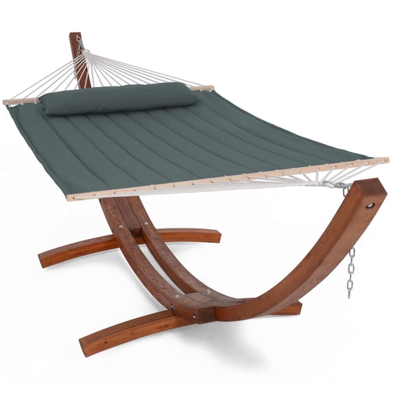 SUNCREAT Freestanding 2 Person Rope Hammock with Stand, Stand Alone Hammocks for Outside, 475 lbs Capacity, Gray Green