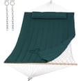 thumbnail image 1 of SUNCREAT Hammocks 2 Person Hammock with Hardwood Spreader Bar, Double Rope Hammock with Polyester Pad, Dark Green, 1 of 6