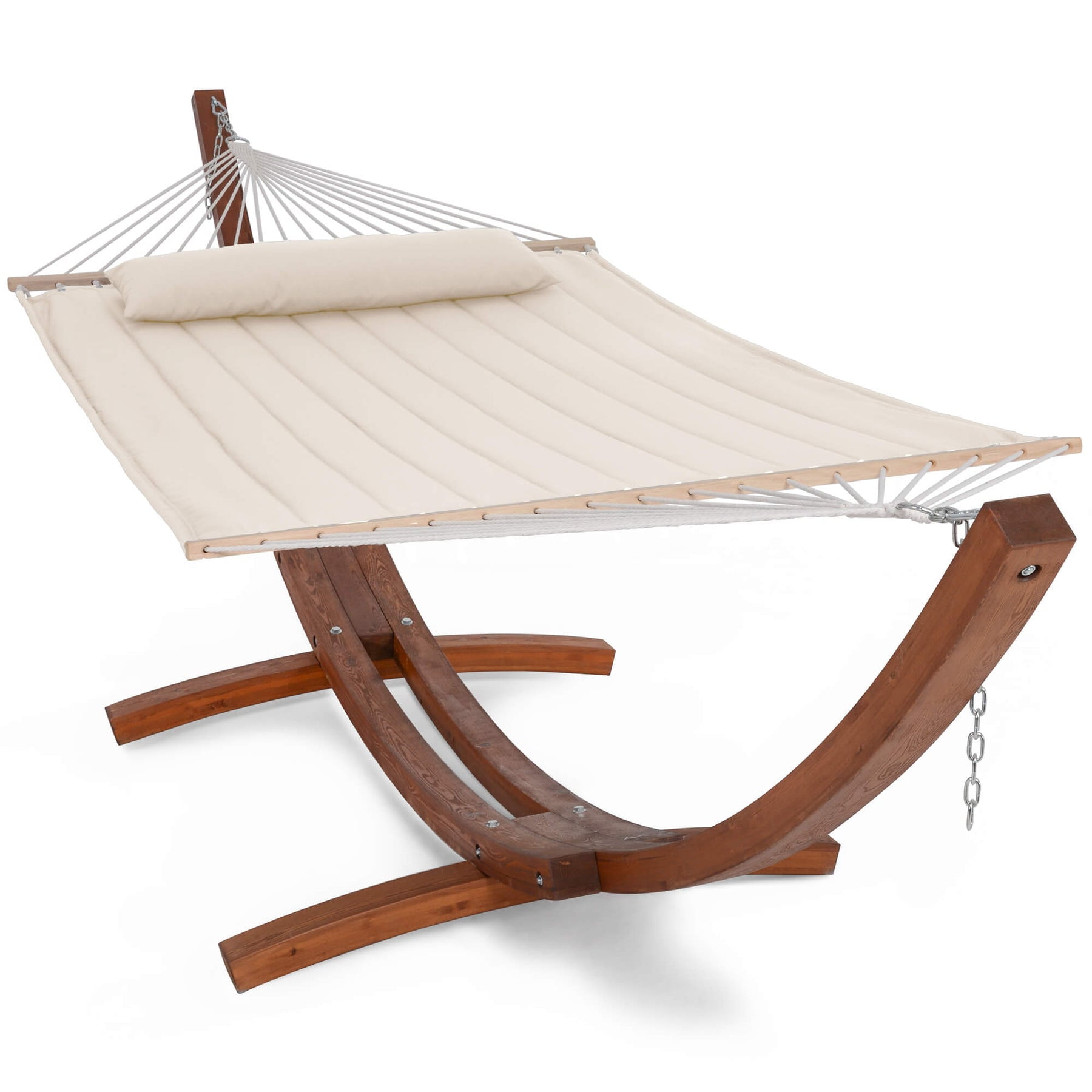 SUNCREAT Hammocks Patio Hammock with Stand, 2 Person Heavy Duty Curved Hammock with 14 ft Wooden Stand,Beige