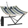 thumbnail image 1 of SUNCREAT Hammocks for Outside with Stand Included, Double Hammock with Curved Spreader Bar, Carrying Bag, Dark Green Stripes, 1 of 8