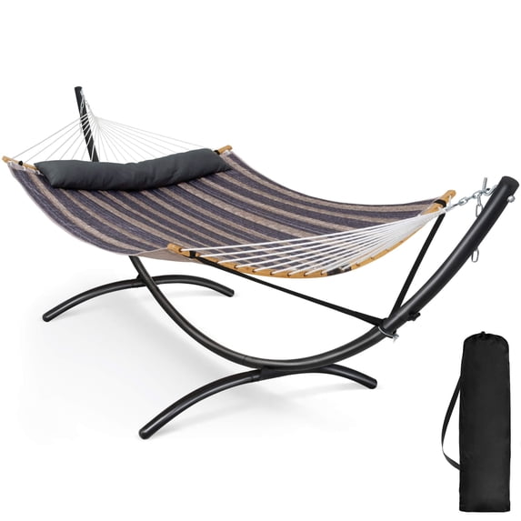 SUNCREAT Hammocks for Outside with Stand, Porch Hammock and Stand, 475 lbs Capacity, Patent Pending, Gray Stripes