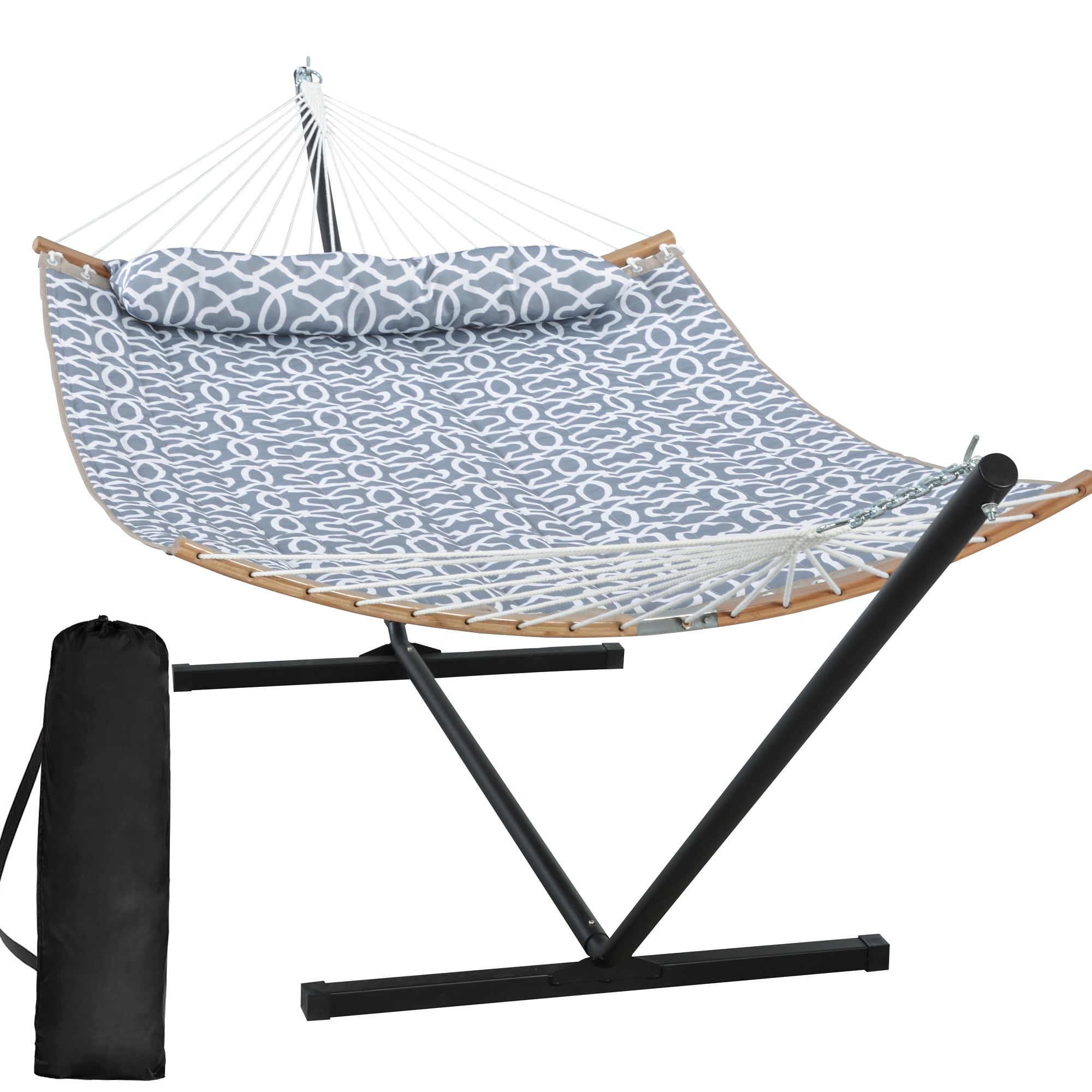 SUNCREAT Outdoor Hammock with Curved Bar Quilted Polyester Metal Stand Gray Walmart