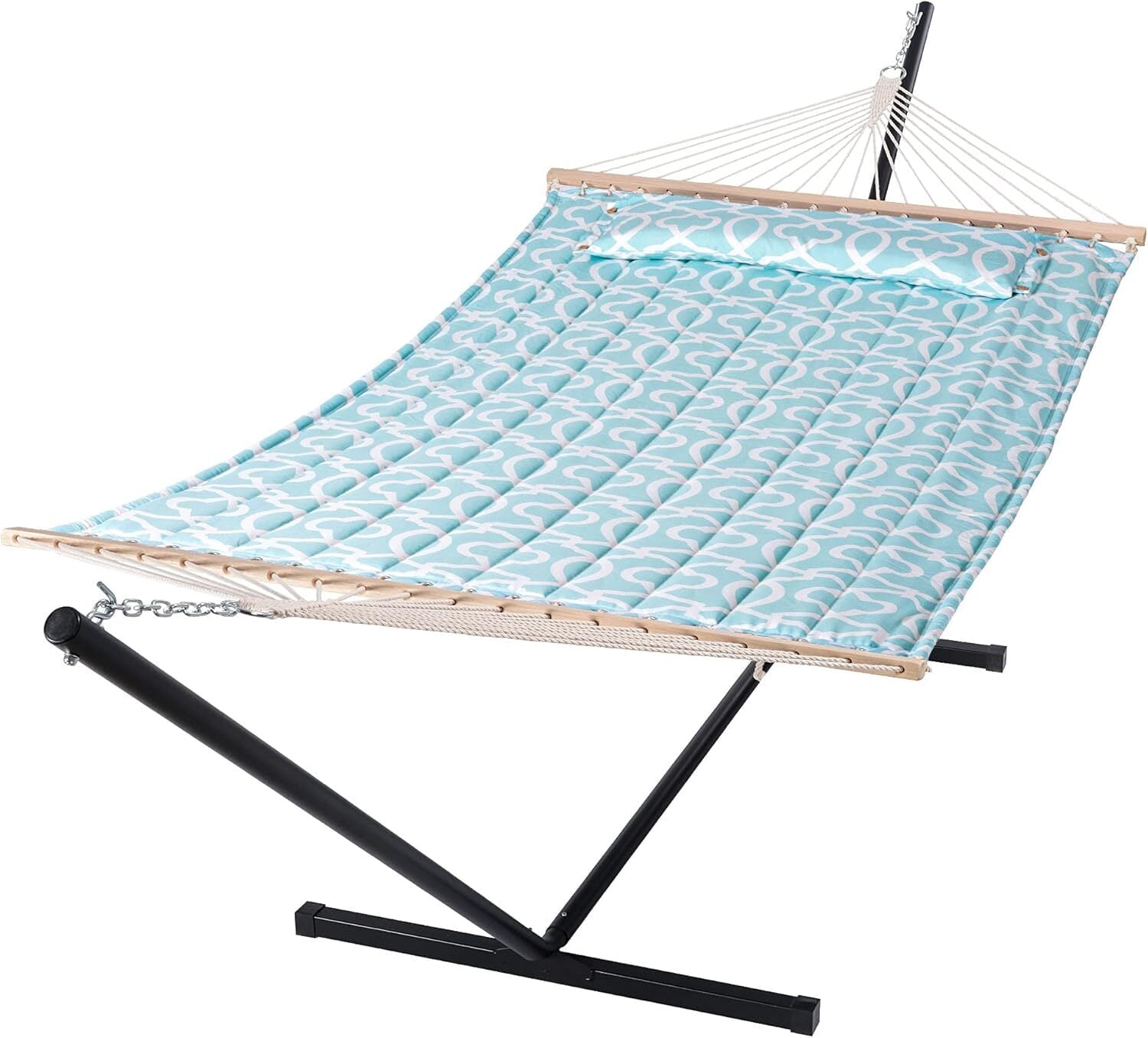 SUNCREAT Polyester Outdoor Double Hammock with Stand, 146” (L) x 55.1 ...