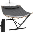 thumbnail image 1 of SUNCREAT Double Portable Hammock with Stand, 2 Person Hammock with Curved Spreader Bar, Balance Ropes Included, Dark Gray, 1 of 6