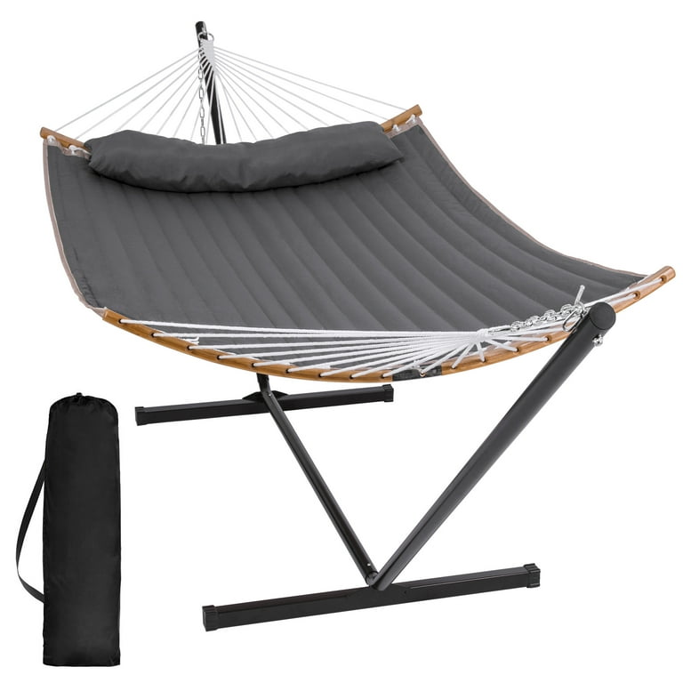 SUNCREAT Heavy Duty Portable Hammock with Stand 74.8 L x 55.1 W Double Quilted Collapsible Dark Gray Walmart