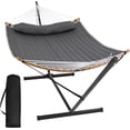 thumbnail image 1 of SUNCREAT Double Portable Hammock with Stand, 2 Person Hammock with Curved Spreader Bar, Balance Ropes Included, Dark Gray, 1 of 7