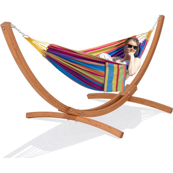 SUNCREAT Portable Hammock with Stand, Two Person Hammock with Stand Included, Rainbow