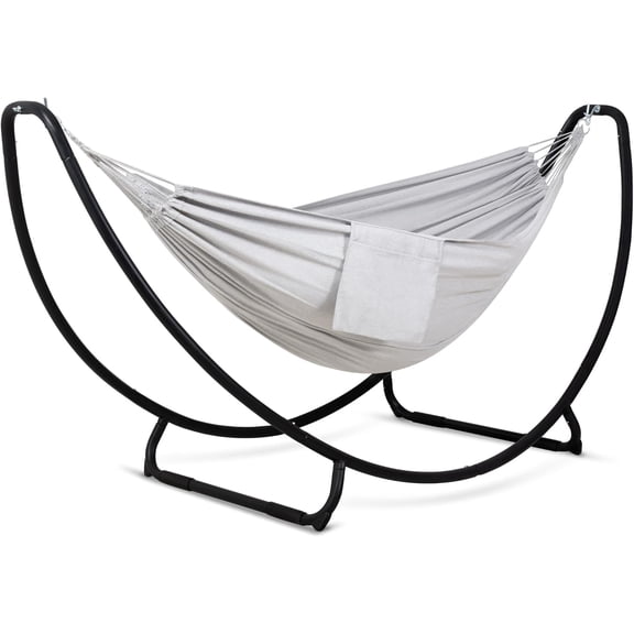 SUNCREAT Portable Large Hammock with Stand, Two Person Hammock with Stand Included, Patent Pending, Light Gray