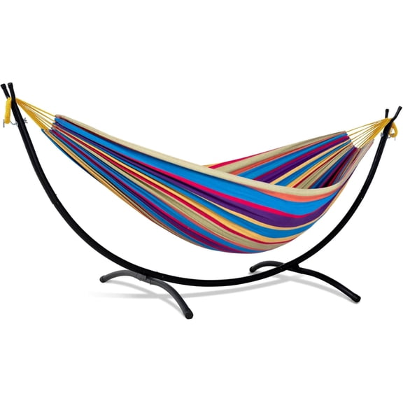 SUNCREAT Portable Large Hammock with Stand, Two Person Hammock with Stand Included, Rainbow Stripes