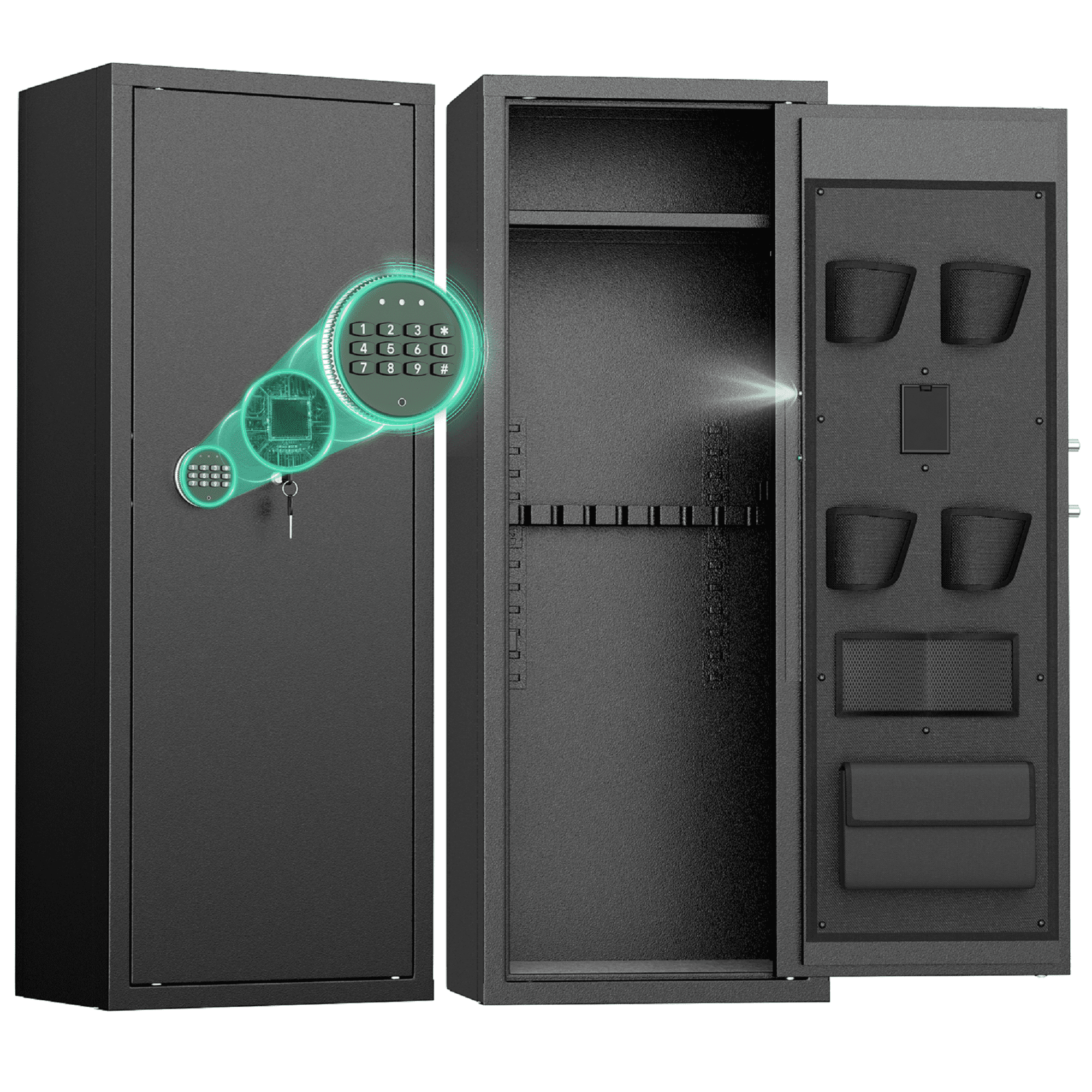 SUNCROWN 12-15 Gun Safe for Rifles and Pistols,Quick Access Rifle Gun Safe with Keyboard Lock, Gun Cabinets for Rifles and Shotguns with Pocket and Rifle Rack for Home