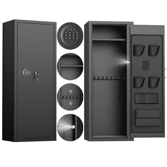 SUNCROWN 12-15 Gun Safe for Rifles and Pistols,Quick Access Rifle Gun Safe with Keyboard Lock, Gun Cabinets for Rifles and Shotguns with Pocket and Rifle Rack for Home