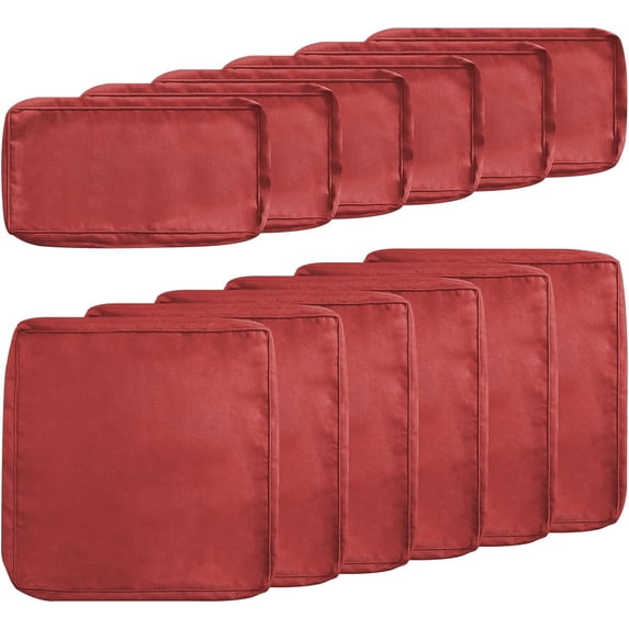 SUNCROWN 12 Piece Outdoor Patio Cushion Covers Replacement, Outdoor Cushion Slipcovers(6 Seat Covers and 6 Back Covers) with Zipper for Outdoor Furniture, Patio Sofa Couch(Red)