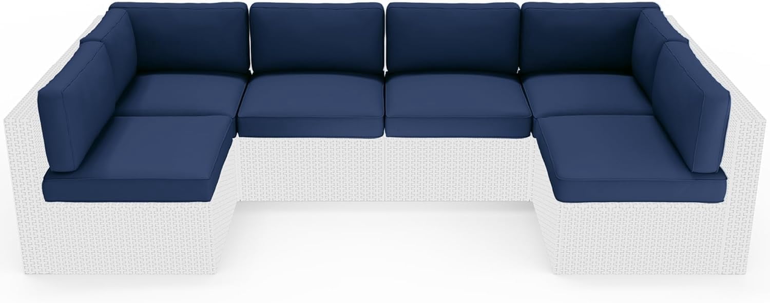 SUNCROWN 14 Piece Outdoor Patio Cushion Replacement, Patio Couch Cushions (6 Seat Cushion,6 Back Cushion, and 2 Corner Cushion) with Zipper for Outdoor Furniture (Dark Blue)