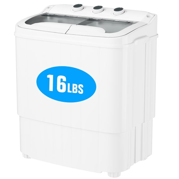 SUNCROWN 16.5lbs Portable Twin Tub Washer with Spin Dryer Washing Machine , Mini Compact Laundry Washer Machine with Drain Pump,  Semi-automatic Washer  Combo, Apartments（Grey)