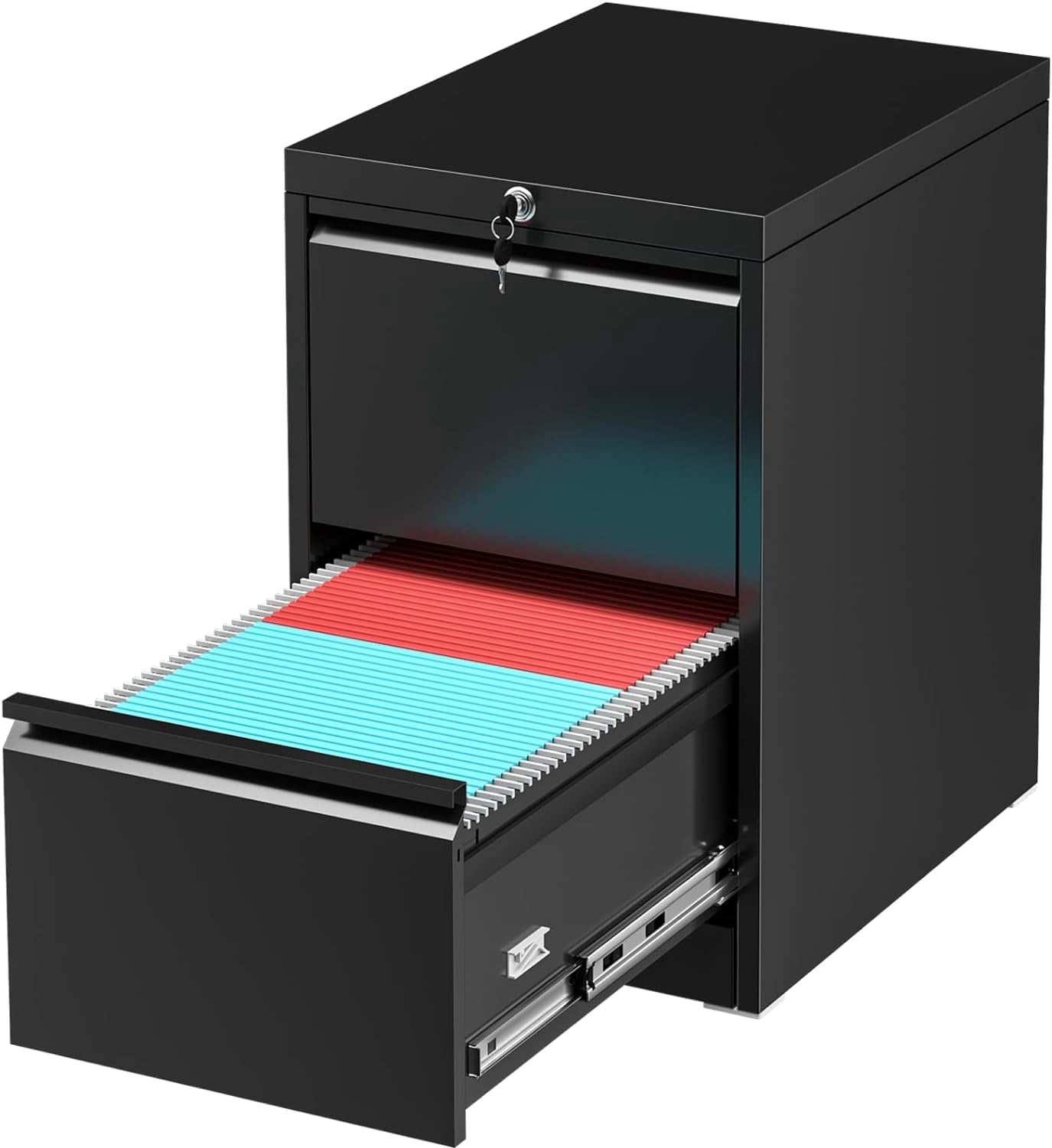 SUNCROWN 2 Drawer File Cabinet with Lock, Black,Metal Filing Cabinet, Locking Narrow Storage Cabinet with 4 Adjustable Hanging Frame for Home Office
