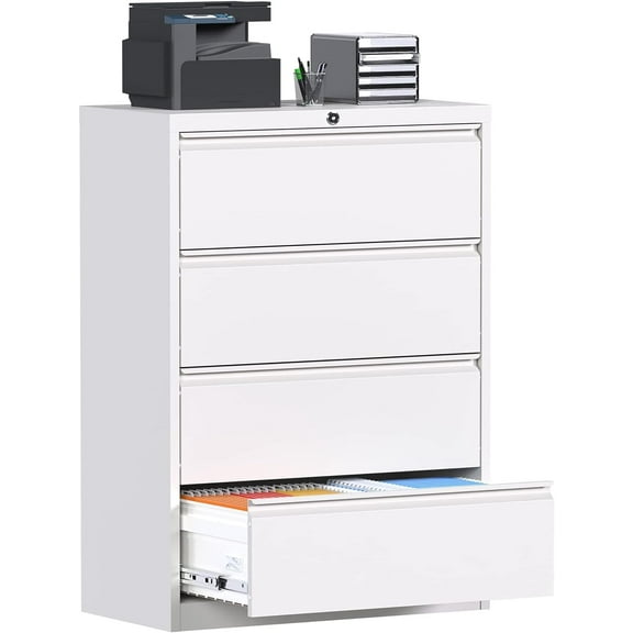 SUNCROWN 2 Drawer Lateral Metal File Storage Cabinet with Lock for Legal/Letter A4 Size, White