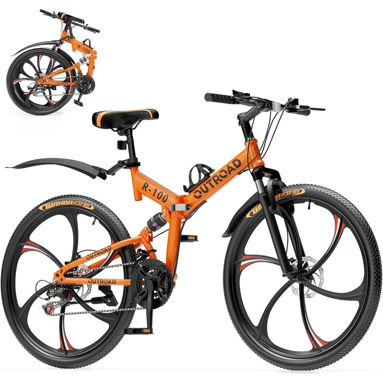 SUNCROWN 26 Inch Folding Mountain Bike, 21 Speed Full Suspension