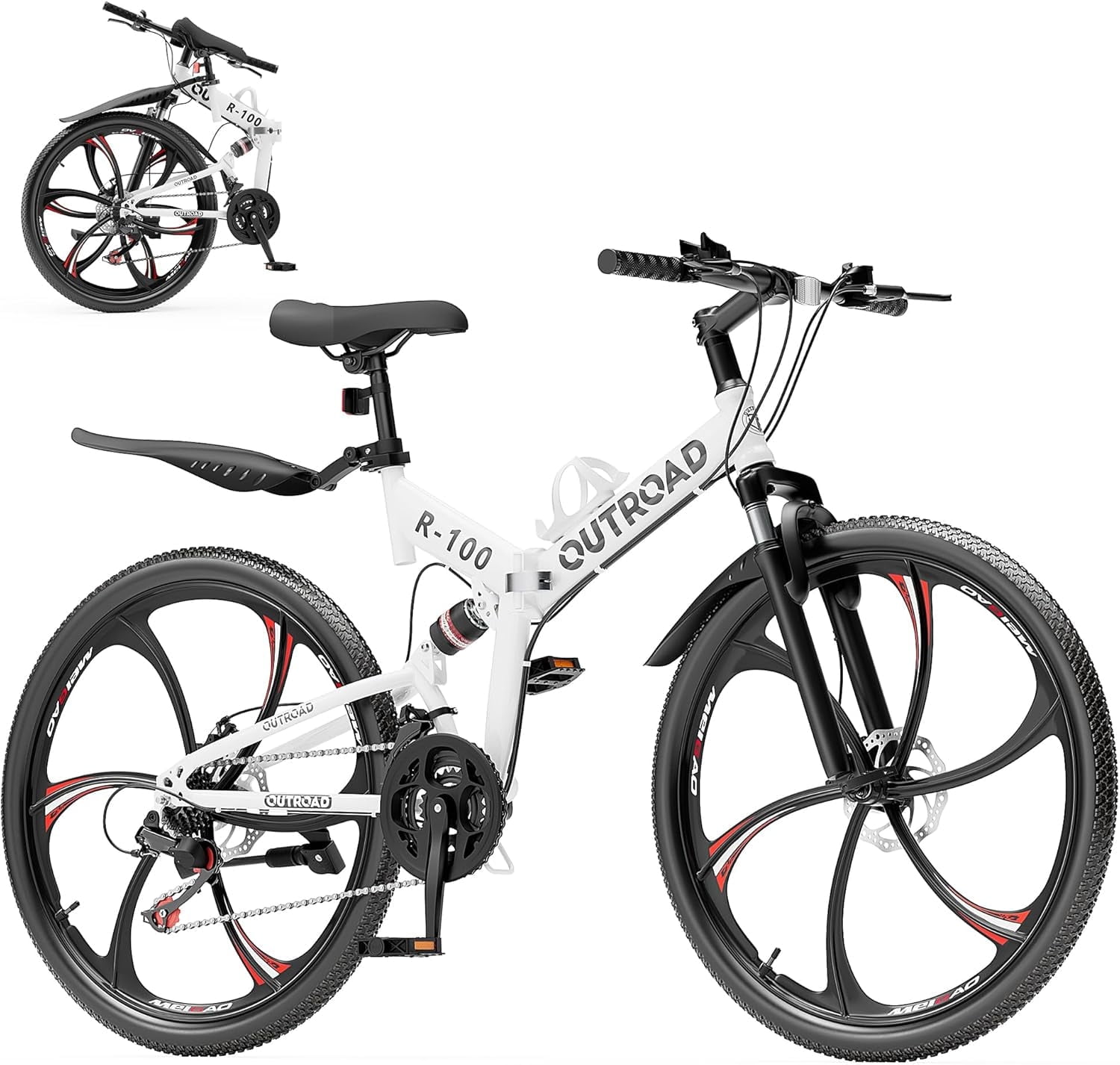 SUNCROWN 26 Inch Folding Mountain Bike, 21 Speed Full Suspension High-Carbon Steel MTB Foldable Bicycle, Dual Disc Brake Non-Slip Folding Bikes for Adults/Men/Women