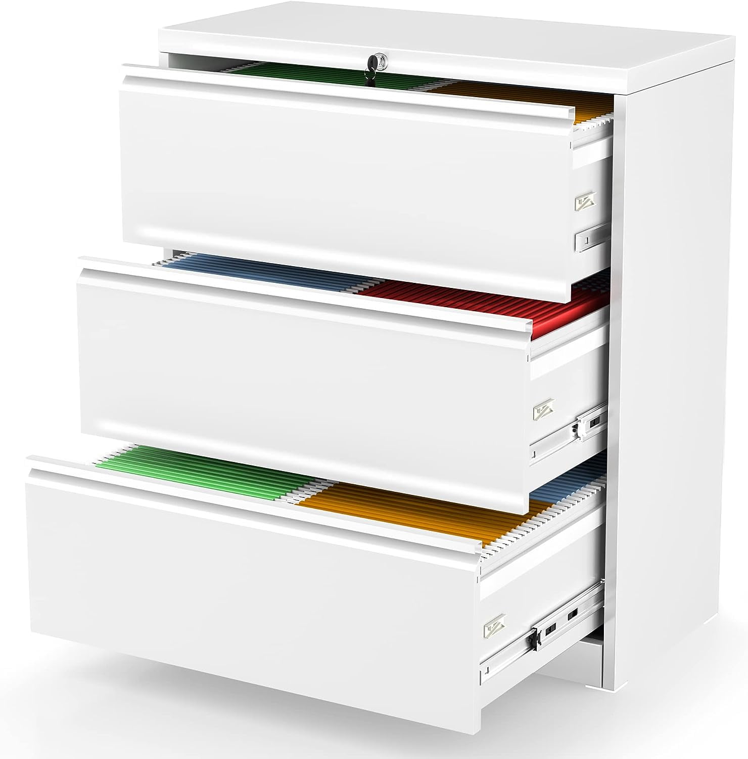 SUNCROWN Furniture 3 Drawer Lateral Steel File with Key Lock