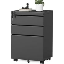 SUNCROWN 3 Drawer Mobile File Cabinet with Lock, Metal Filing Cabinet on Wheels, Under Desk File Cabinet for Home Office Organizer Letter/Legal/A4 File (Assembly Required, Black)