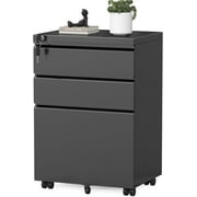 SUNCROWN 3 Drawer Mobile File Cabinet with Lock, Metal Filing Cabinet on Wheels, Under Desk File Cabinet for Home Office Organizer Letter/Legal/A4 File Assembly Required, Black