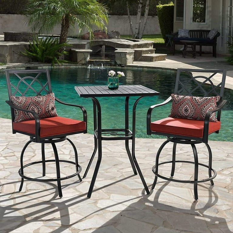 bartop patio umbrella table Square Outdoor Bistro Bar With Hole and peeling Wicker Umbrella Bartop Patio Set