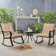 thumbnail image 1 of SUNCROWN 3-Piece Outdoor Patio Bistro Set Black Metal Rocking Chairs and Table with Brown Cushions, 1 of 9