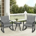 SUNCROWN 3Piece Outdoor Patio Bistro Set Black Metal Rocking Chairs