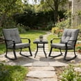 thumbnail image 1 of SUNCROWN 3-Piece Outdoor Patio Bistro Set Black Metal Rocking Chairs and Table with Gray Cushions, 1 of 8