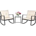 thumbnail image 1 of SUNCROWN 3 Piece Outdoor Rocking Bistro Set Black Wicker Furniture Porch Chairs Conversation Sets with Glass Coffee Table, Beige, 1 of 17