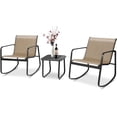 thumbnail image 1 of SUNCROWN 3-Piece Outdoor Rocking Bistro Set, Outdoor Furniture Set with Patio Rocking Chairs, and Glass-Top Table, Small Conversation Set of 3 for Porch, Lawn, Garden, Yard, Balcony, Poolside, Brown, 1 of 9