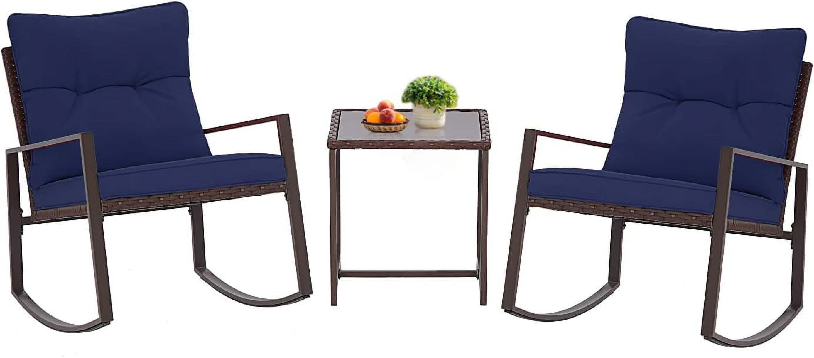 SUNCROWN 3-Piece Outdoor Rocking Chairs Patio Bistro Set Patio Brown ...