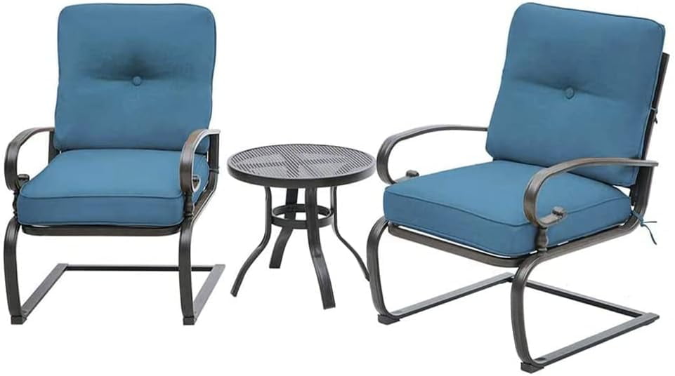 Modern Blue Cushioned Iron Armchair Bistro Set