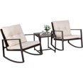 thumbnail image 1 of SUNCROWN 3 Pieces Outdoor Rocking Chair Set Patio Wicker Rattan Bistro Set Conversation Furniture with Cushions and Glass Coffee Table(Beige), 1 of 13
