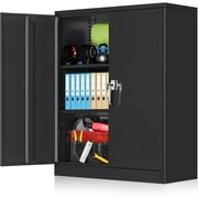 SUNCROWN 36"L x 18"W x 42"H Black Metal Garage Storage Cabinet, Tall Steel Cabinets with Locking Doors and 2 Adjustable Shelves for Home, School, Office